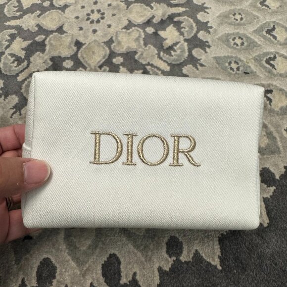 Dior Handbags - Christian Dior White Denim Beige Cosmetic Pouch Bag New